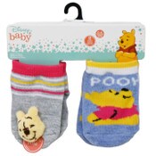 Wholesale - 2pk 0-6m FLAT POM BABY POOH BEAR SOCKS, UPC: 193159171988